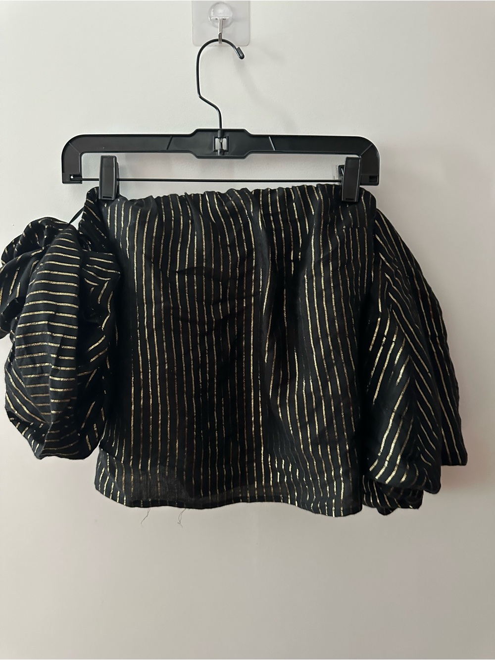 Zara Off-Shoulder Black Top with Gold Stripes